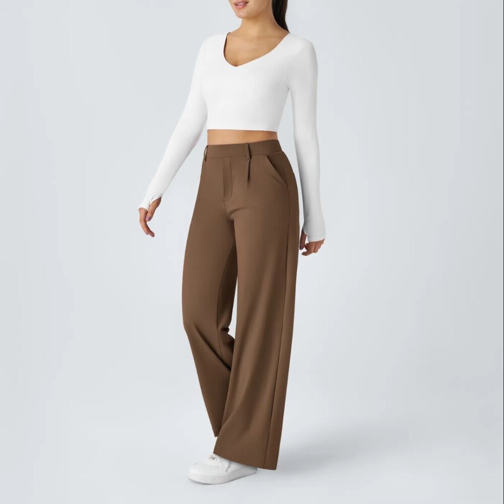 HaloTek Air™ High Waisted Side Pocket Straight Leg Work Pants (Petite M)